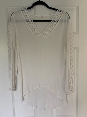 F&F Cream V-Neck Tunic with Crochet-Trim Sleeves